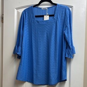 Elegant Blue Blouse with Square Neckline